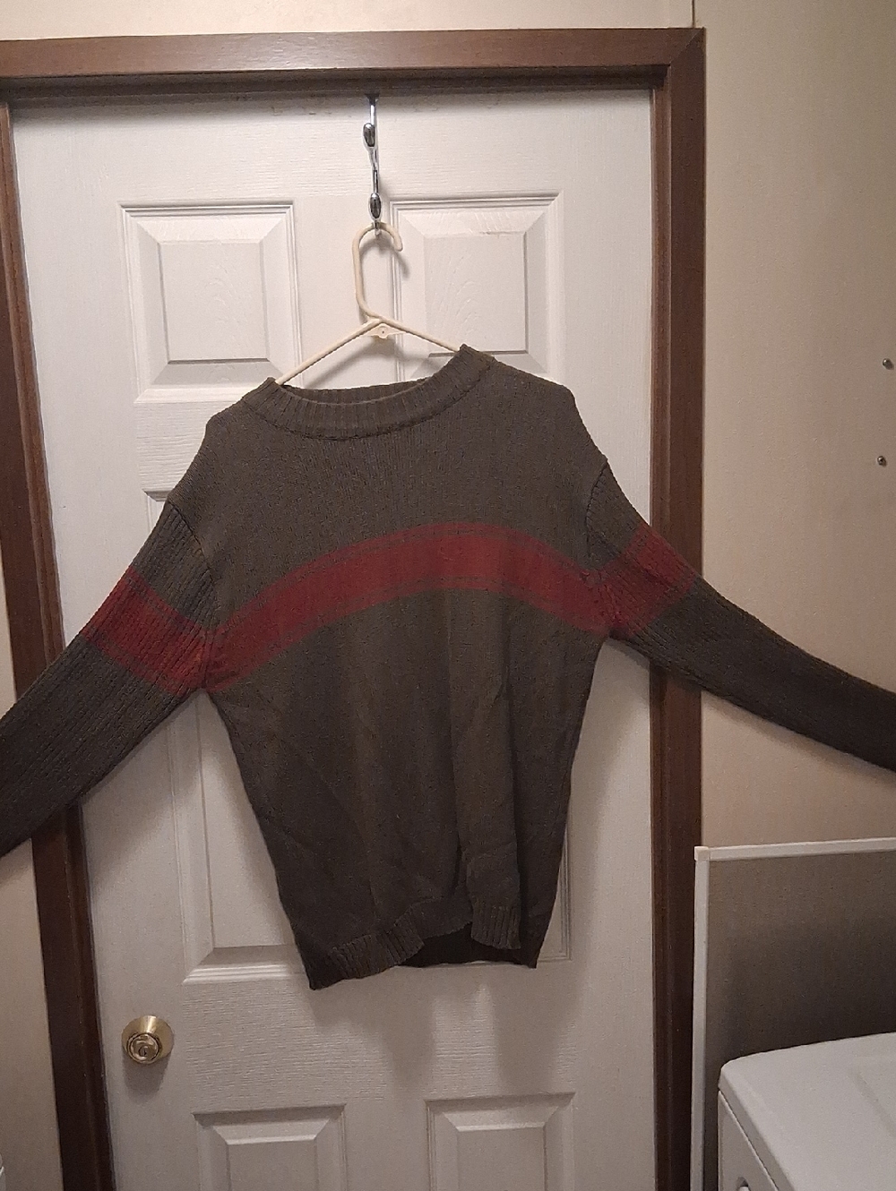 Canyon River Blues Olive Crewneck Sweater with Red Stripe